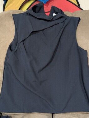 Sleeveless Draped Neck Shell Top - Black